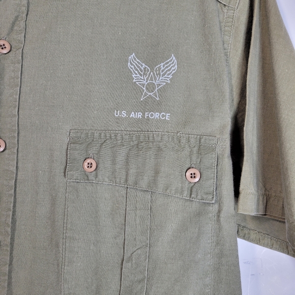 Men's Air Force short sleeve Button front khaki/green Shirt Size L 100% Cotton - Picture 3 of 8